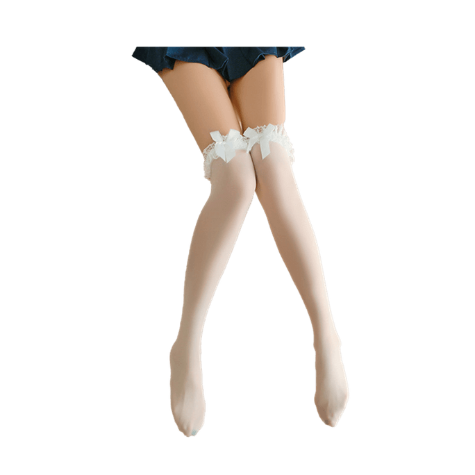 Sexy Underwear Lace Bow Knot Sexy Silk Stockings Smooth Beautiful Leg Stockings White One Size
