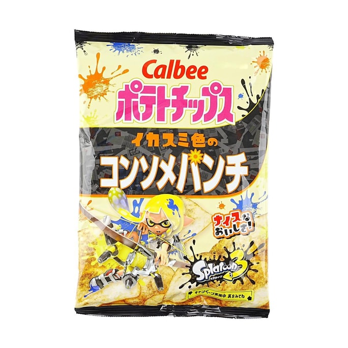 日本CALBEE卡樂比 墨魚汁色洋芋片 超鮮雞湯口味 56g【Splatoon 3 IP聯名 】【動漫好物】