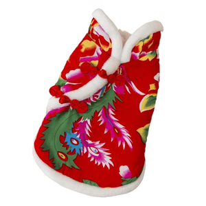 [중국 직배송] 히피 강아지 옷, 소형 반려견 스타일, 가을/겨울, 단추가 달린 축제 꽃 무늬, 사이즈 L (8-11파운드), 47*35cm*1개