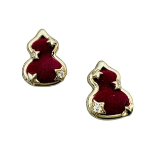 【中国直邮】 HSPM 新款植绒珍珠耳钉 小众高级感耳饰 轻奢耳环女过年  植绒葫芦耳钉F 1对装