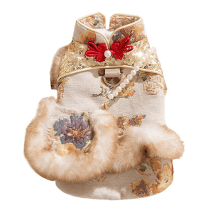 [中国から直送] ペットタイム - 花柄 新年 犬服 冬服 小型犬用 - タンスーツ コットンコート ロミブラウン サイズ M (5-8ポンド) * 1枚