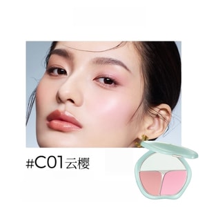 Blush Plate C01 Cloud Cherry · Watercolor Cherry Blossom Powder, Three Colors Highlight Grooming Shrink Expansion Color Rouge 13g