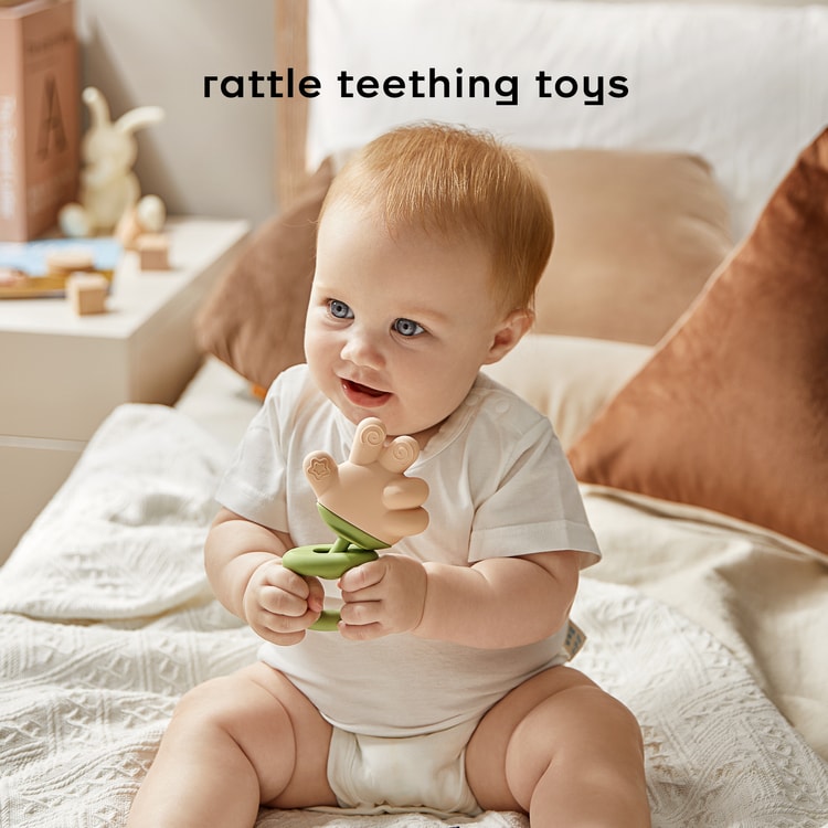 Baby Teether Food Grade Silicone Teething Toy Finger Shaped Rattle Soothing Teether For 0 6 Months Green Color Yamibuy