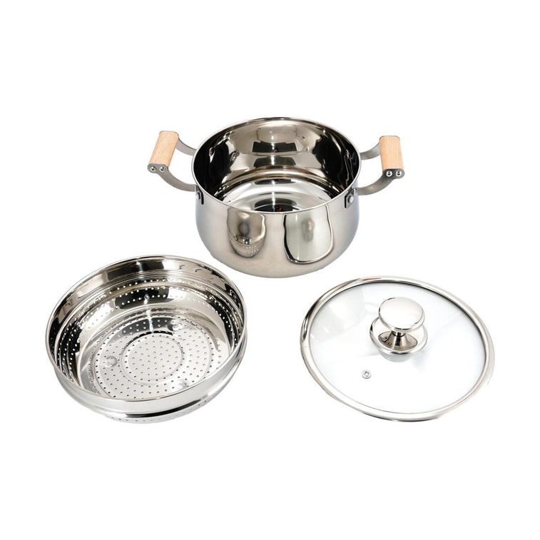 YANOSAKU矢之作 蒸锅汤锅 多功能煮锅带蒸笼架 木柄 22cm 6