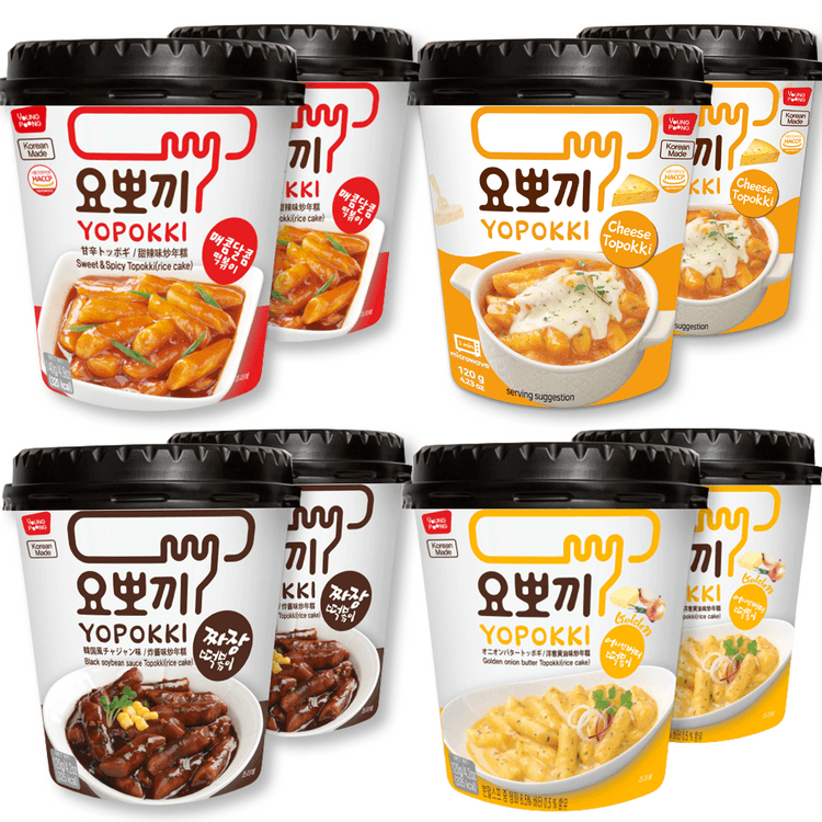 YOPOKKI インスタント韓国トッポギ - 4 つの味 (8 カップ) - 素早く