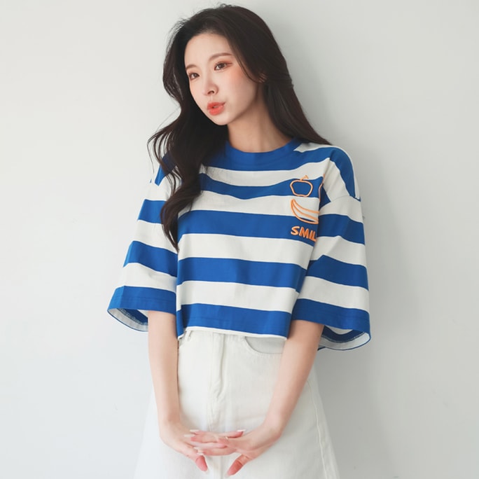 HSPM Contrasting Striped T-Shirt Blue And White S