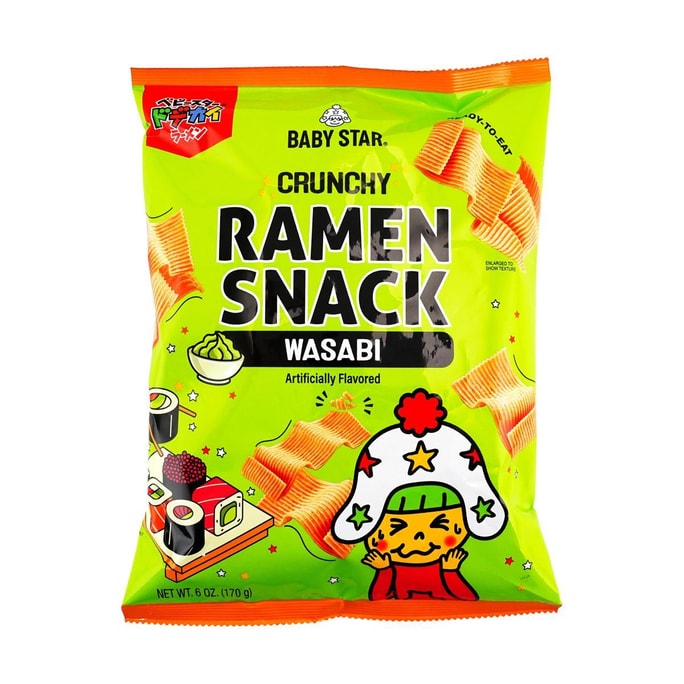 Ramen Snack Wide Noodles Snack Wasabi Flavor,Big Pack 6 oz 