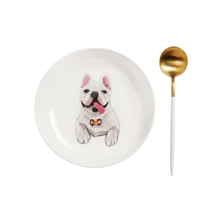  Pet Portrait Porcelain Middle Print 8” Plate Set - Frenchie