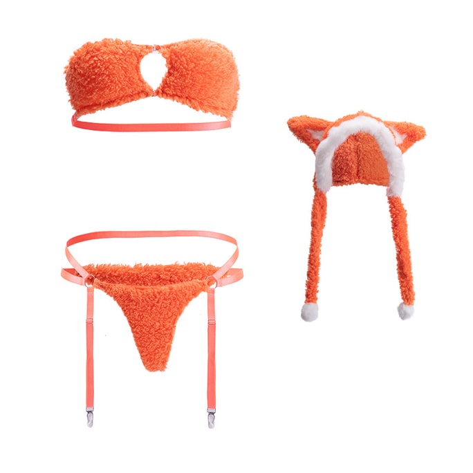 Fun Lingerie Sexy Imitation Lamb Plush Fox Suit Orange One Size (No Stockings)