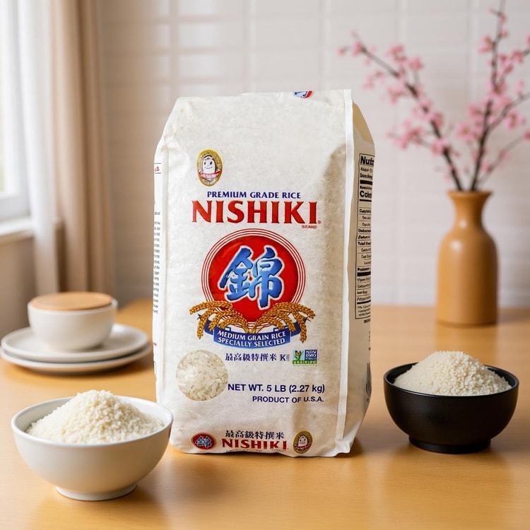 NISHIKI Japanese Premium Medium Grain White Rice - Moist, Tender