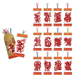 Chinese style hot Paper Cuttings bookmarks Handicrafts with Chinese characteristics Small gifts 12 Chinese zodiac red Paper Cuttings bookmarks set