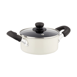 Japan Metal Kitchen Cooking Nonstick IH Pot With Two Handles Glass Cover included, 16cm, White