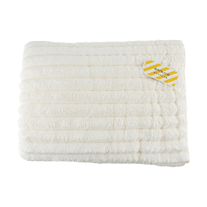 Coral Fleece Bath Towel Vertical Stripes Oversized Towel Beige,31.5*63"