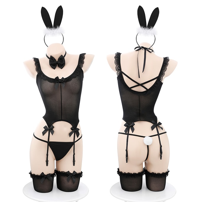 PinklemonLA - Sexy Bunny Mesh Uniforms See-through Role Play Sex Apparel - Black