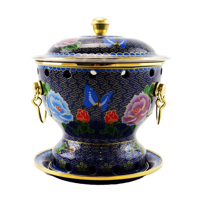 Enamel Fat Cattle Hot Pot Blue Peony with 304 Stainless Steel Liner