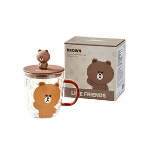 Double Layer Glass Mug with Lid and Handle Drinking Mug Women Coffee Tea Mug BROWN Model