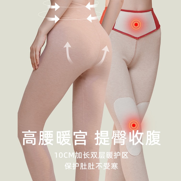 【中國直郵】 HSPM 高腰護膝保暖褲【駝絨貼片】女士加絨加厚緊身褲 暖白 M 1條裝 11