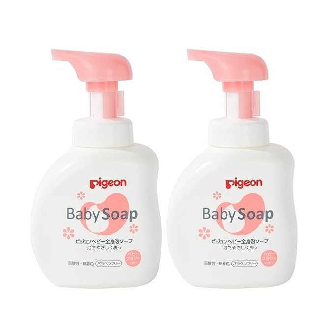 PIGEON Baby Body Wash Shower and Shampoo 2 in 1 Foaming Soap Floral Fragrance 0 Months+ 16.9 Fl. Oz  (Pack of 2)