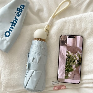 Color Block Glue Super Light Small Portable Sunshade Umbrella Rain Or Shine UV Protection Five Fold Umbrella Sea Salt Blue One