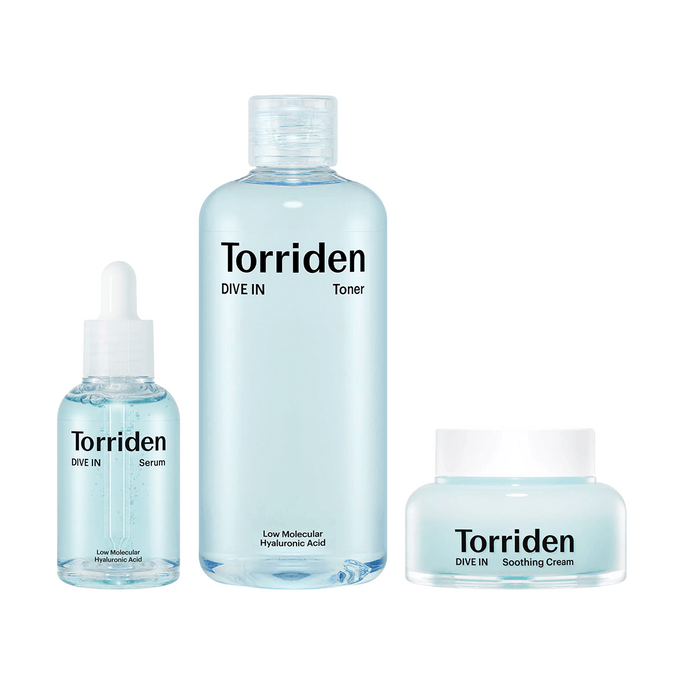 DIVE IN Low-Molecular Hyaluronic Skincare Set, Essence 1.69fl.oz+Toner 10.14 fl.oz+Soothing Cream 3.38fl.oz【Value Pack】
