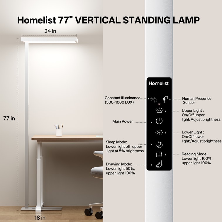 Moonshadow 150W 13000LM 超高輝度フルスペクトル街路灯。モーションセンサー、自動調光、タッチおよびリモコン機能を搭載。色温度4000K。ホームオフィスや書斎のフロアランプとして最適です。 5