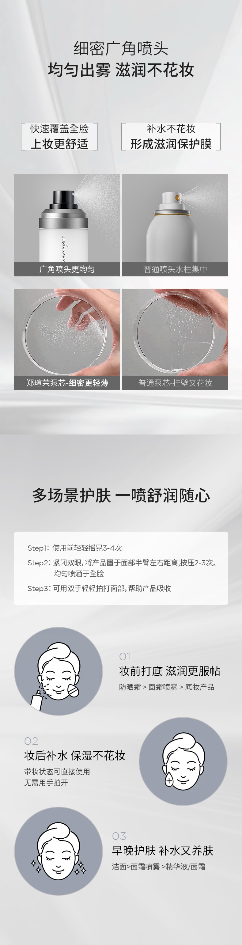 韩国 JUNG SAEM MOOL郑瑄茉 精华细微贴合定妆喷雾套盒三合一水光柔肤水 补水保湿控油 服帖持妆  55ml正装加55ml替换装