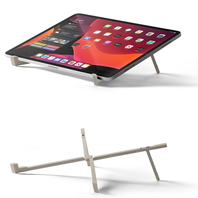 艾皖莼 可折叠笔记本电脑支架 – 超薄便携、可折叠设计 – 符合人体工学,优化视角 – 适用于13至16英寸MacBook及笔记本电脑、10至16英寸iPad及平板-灰色(送绒布皮套) 1个