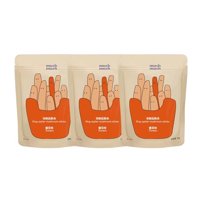 【中国直邮】 MUSHMUSH 杏鲍菇脆条蘑菇脆孕妇办公室解馋休闲食品小吃健康零食番茄味3袋*25g