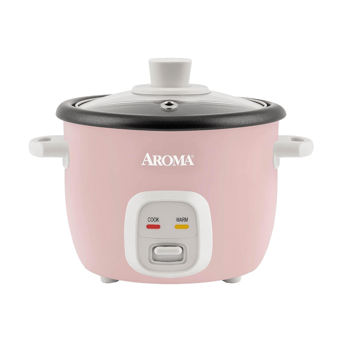 美國AROMA 4杯熟米智慧保溫電鍋 迷你電鍋 精緻一人食 透明玻璃蓋 粉紅色 約1L ARC-302NGP
