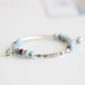 【중국에서 직접 우편】 HSPM New Forest Style Jingdezhen Ceramic Bracelet Blue Kiln Green M