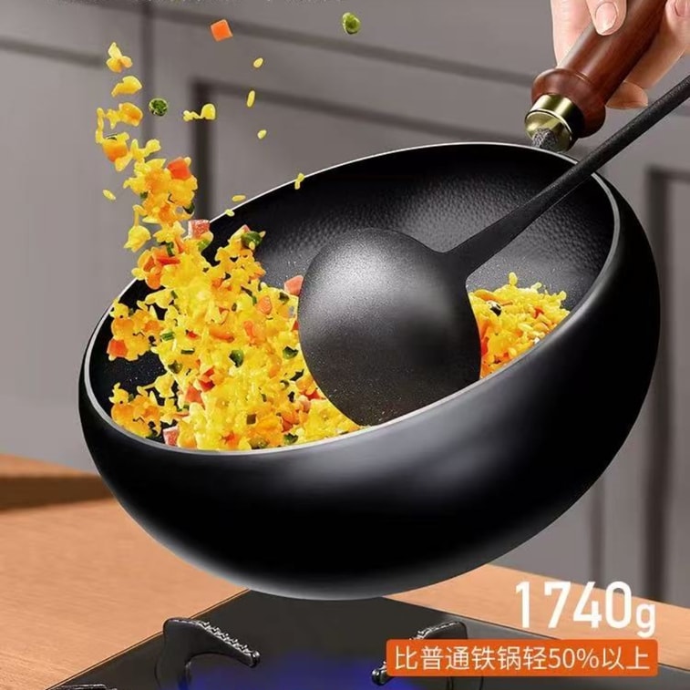 德國 溫崙山 【董宇輝甄選⚡️勁爆價⚡️FDA認證質感王者💰北美銷冠爆品炒鍋🔥】24cm升級款純手工錘紋大肚鐵鍋家用炒鍋24cm配贈清潔套組 6