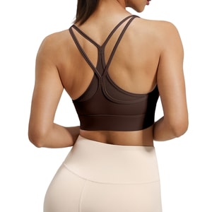 [중국 직배송] HSPM 크로스백 스포츠 브라, 원피스 디자인, 아름다운 뒷모습, 충격 흡수 및 푸시업 기능, 증류 커피 색상, 사이즈 M