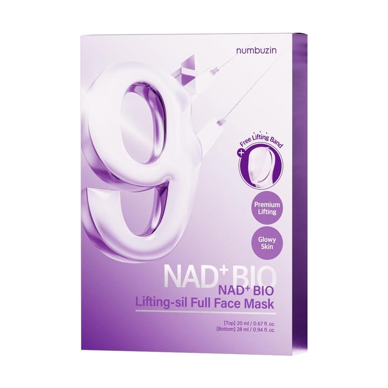 No.9+ NAD+ バイオリフティングシル フルフェイスマスク、上：0.67液量オンス + 下：0.94液量オンス - 3ステップリフティング | シワ改善 3