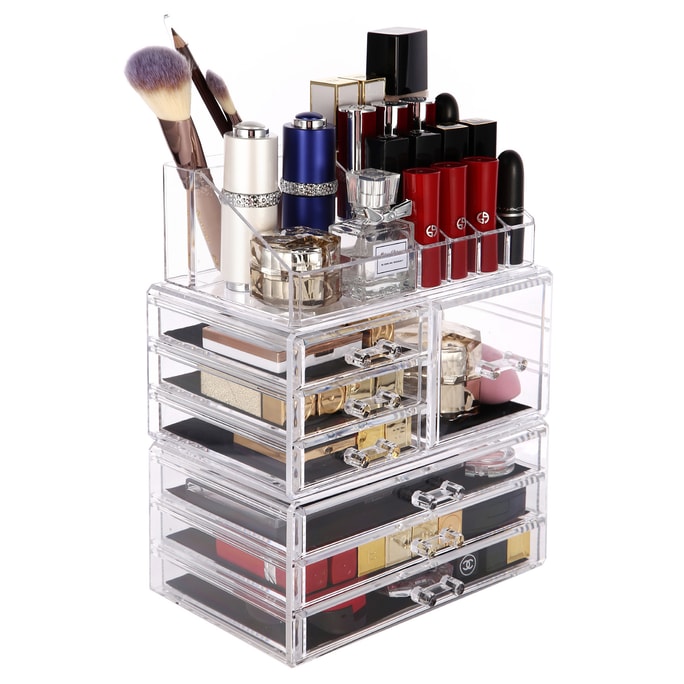 【Cosmetic Storage】[TGC] 3-Layers Acrylic Cosmetic Storage Box with 7 Drawers12+4 Slots Detachable Clear