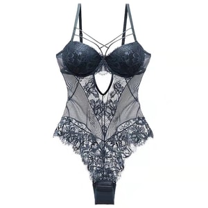 French lace steel ring corset passion suit Black Vest + Garter + T Pants