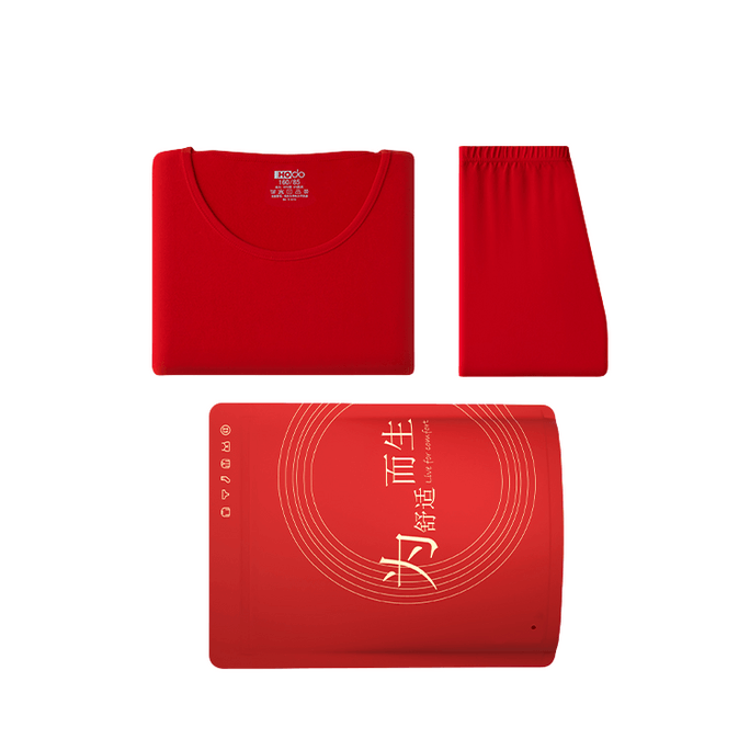 【中国直邮】Hodohome红豆居家  红色保暖内衣套装冬  红秋衣秋裤  本命年  蛇年      好事发生礼盒 (基础圆领内衣裤)   女款   175/100