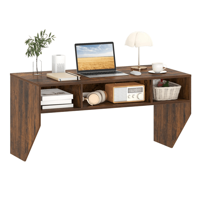 41.5 Inch Wall-Mounted Computer Desk FloatIng Laptop Desk With 3 Storage Compartments-Rustic Brown