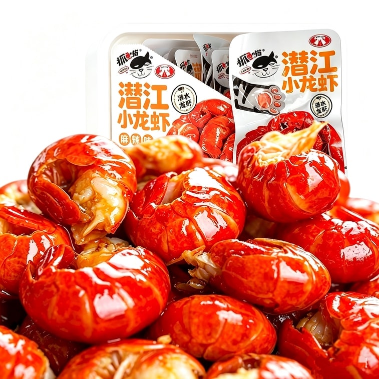 猫が魚を捕まえる【夏の必需品スナック】銭江ザリガニ、スパイシーエビの尾、シーフードスナック、12g×6パック、すぐに食べられる調理済みスナック、スパイシーとガーリックのミックスフレーバー 6