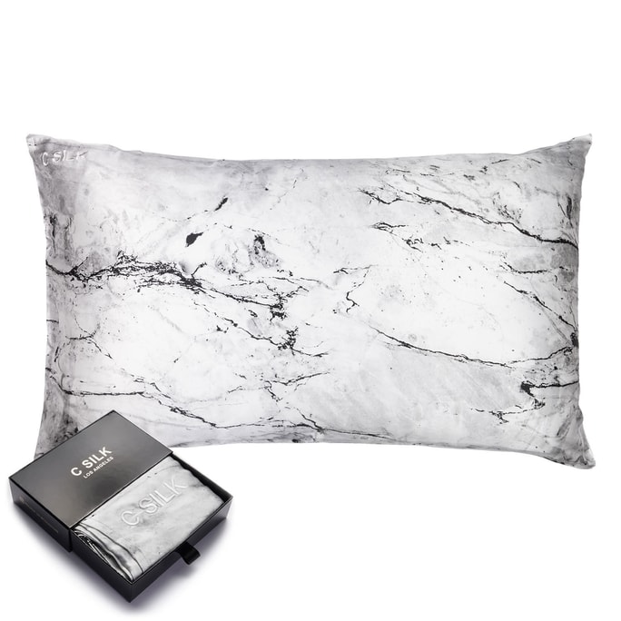 100% Mulberry Silk Pillowcase 19 momme King-White Marble