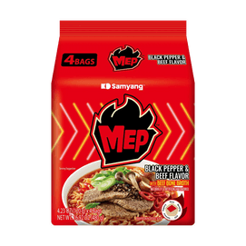 Mep Ramen - New Korean Style Instant Noodles, Black Pepper and Beef Flavor , 4.23 oz* 4 Packs 【New Trendy】