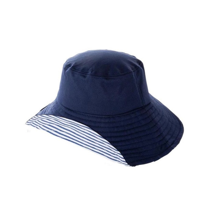 【日本直邮】UV CUT 防紫外线防晒易折叠防晒帽渔夫帽【条纹海军蓝色】
