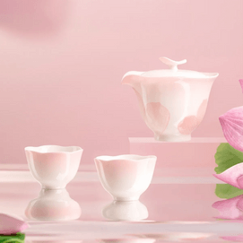 Lotus Bloom Mutton Fat Jade Clay Tea Set 1 Teapot 2 Cups Gift Box 1 Set