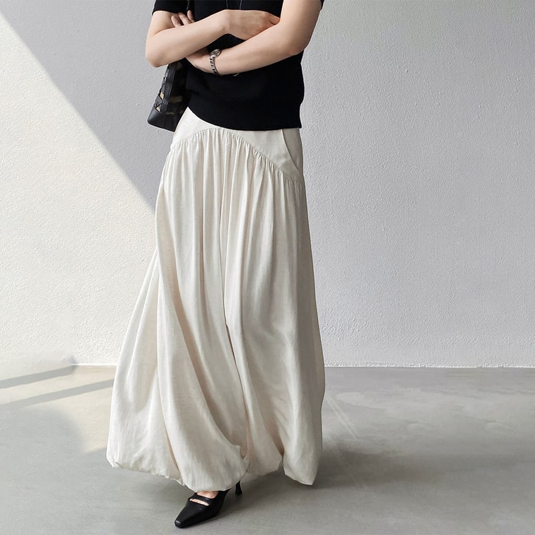 【Expédition directe depuis la Chine】 Pantalon lanterne HSPM, style naturel zen, décontracté, pour femmes, été, fin, jambes larges, lin, blanc cassé M 4