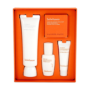 UV 데일리 에센셜 선스크린 세트 SPF50+ PA++++ 50ml+10ml, 퍼스트 케어 액티베이팅 세럼 8ml, 인삼 페이셜 비누 50