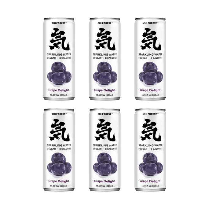 Grape Flavored Sparkling Water, 0 Sugar and 0 Calorie Bubbly Water, Refreshing Carbonated Water,11.15fl oz*6【Value Pack】