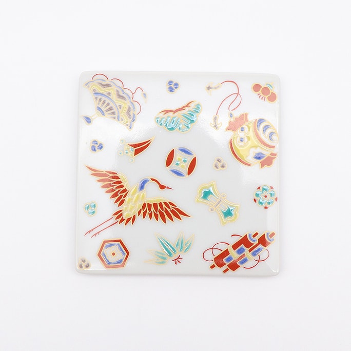 Kutani Ware Handmade Square Coaster (Takara 3.54 x 3.54 in) Made in Japan