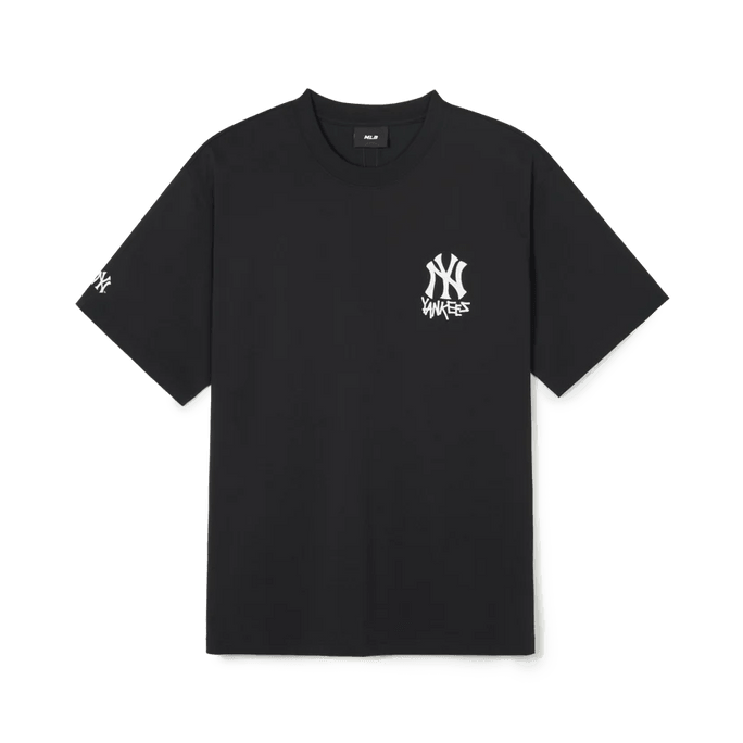 Unisex Basic Big Logo Functional Oversized Short Sleeve Tee Shirt NY Yankees Black M