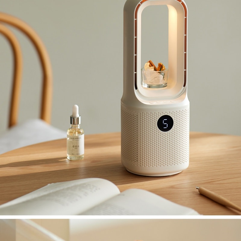 【中国直邮】 OLAYKS 无叶风扇家用桌面小型台式摇头电风扇加湿 陶白色-带香薰盒+加湿器 一个装