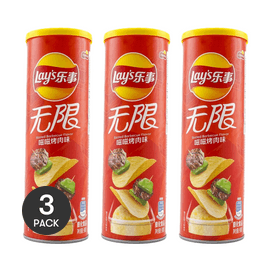 大陆版LAY'S乐事 无限薯片 滋滋烤肉味 桶装 90g *3【3份超值装】
