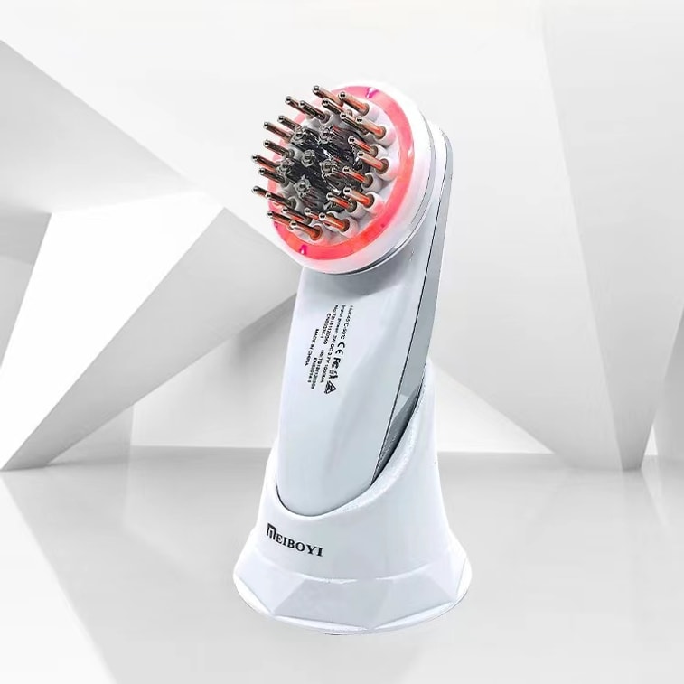 健康な頭皮環境を整える：MEIBOYI 育毛器 電動マッサージコーム 頭皮アプリケーター 赤青光ヘアケアコーム ホワイト（1個） 4